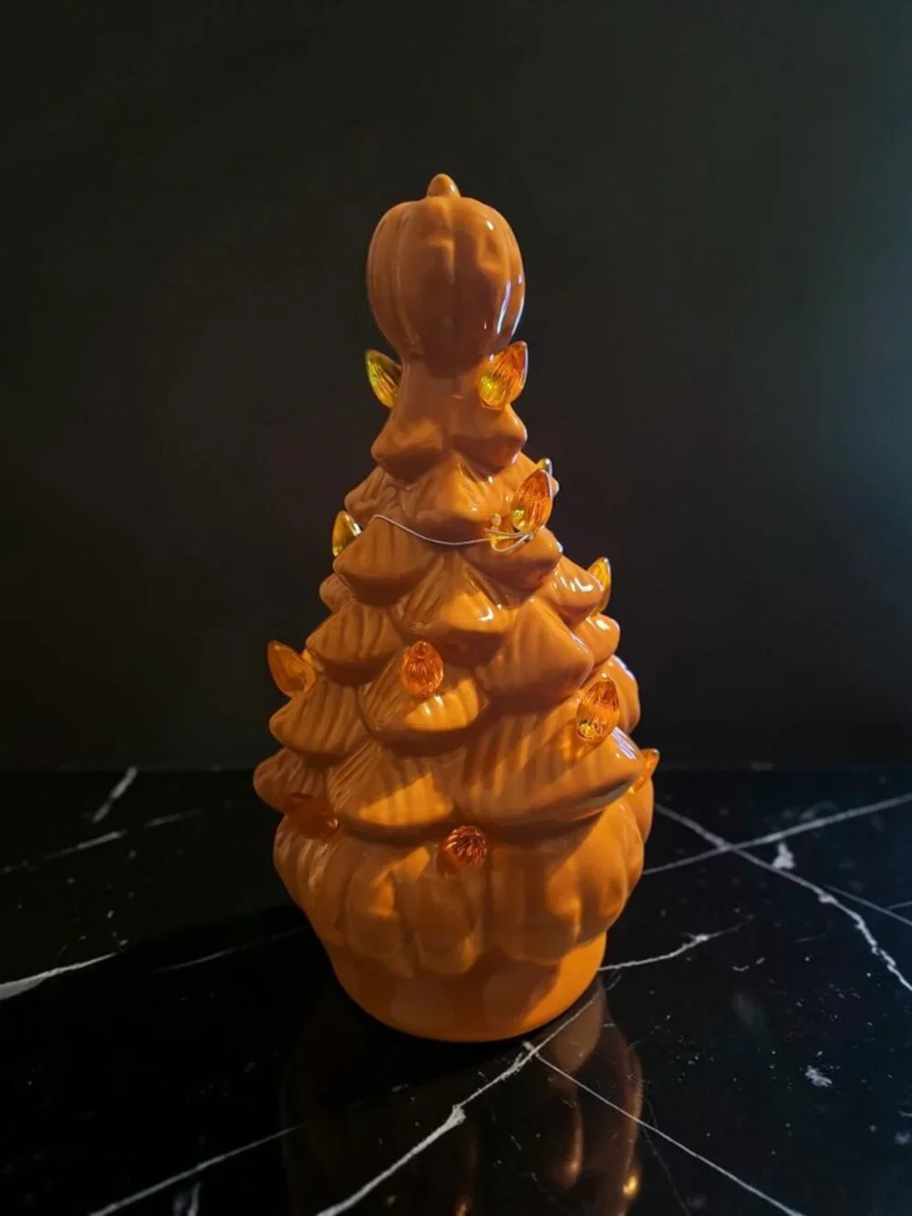 LED Lighted Ceramic Halloween Tree – Orange Pumpkin Base – 8.7